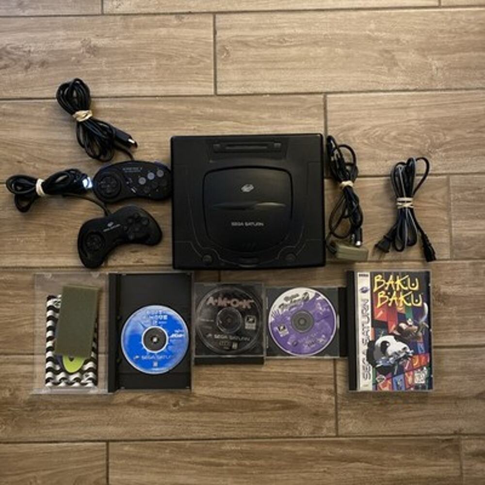 Sega Saturn MK-80000A Black Console with Controllers, Cables & Games. Tested